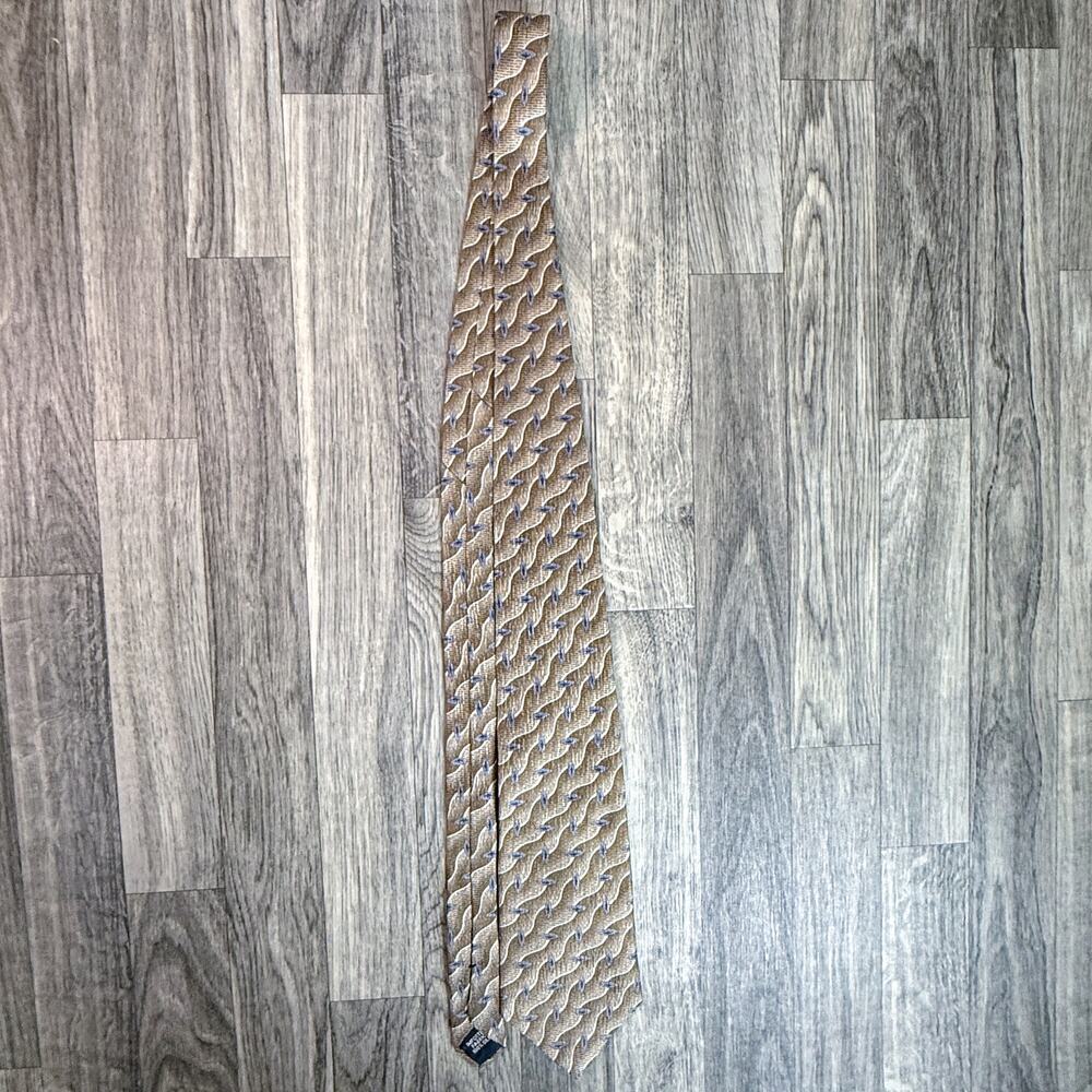 Van Heusen 100% Silk Brown Geometric Pattern Necktie - Classic Men’s Dress